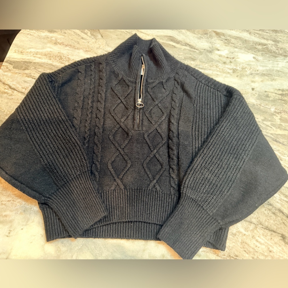 Urban Outfitters Black Cable Knit Half Zip Sweater Size S
